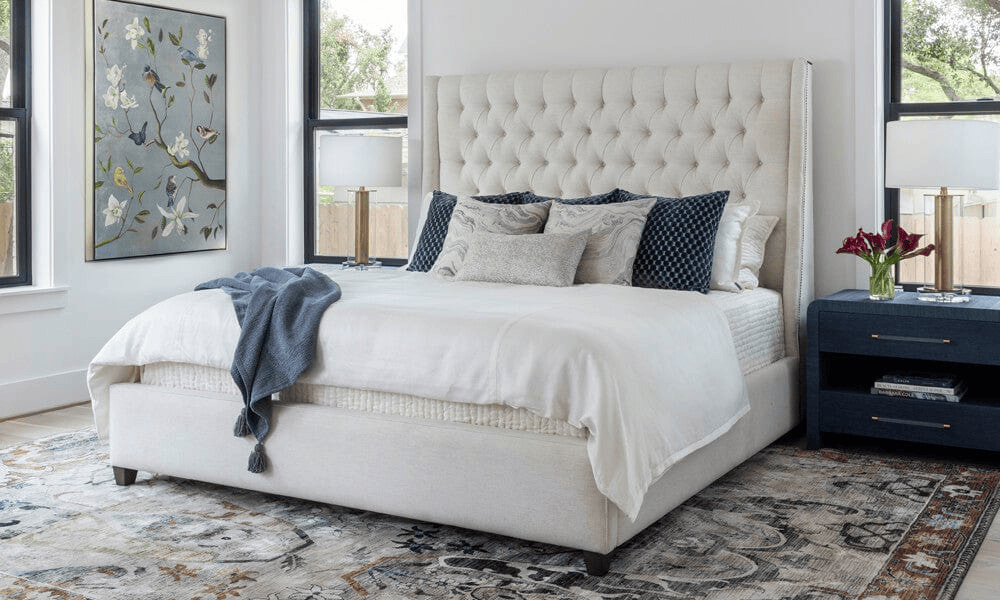 Master bedroom home decor transitional style design.