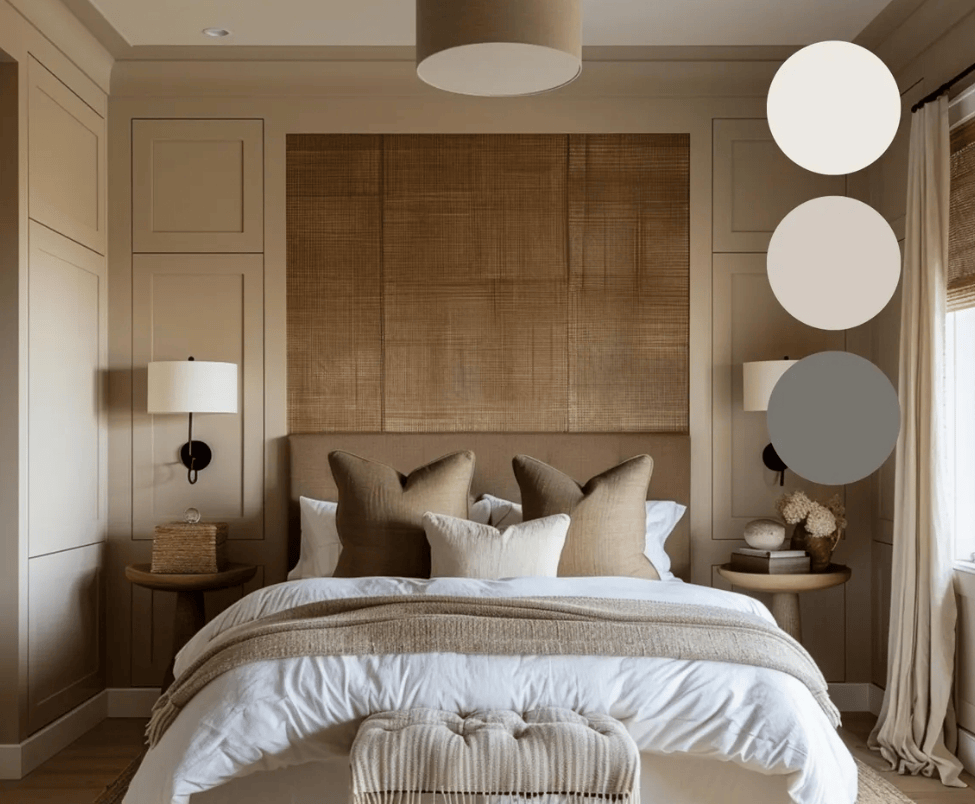 Bedroom with a mix of styles with transitional style decor.