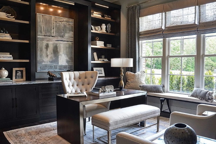 Home decor transitional style home office with a mix of styles.