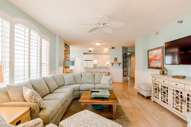 Shutters installed in a family room.