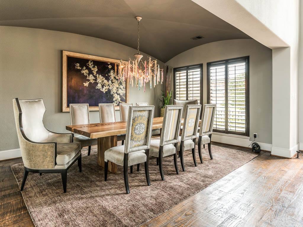 Shutters installed in a dining room in a custom paint color.