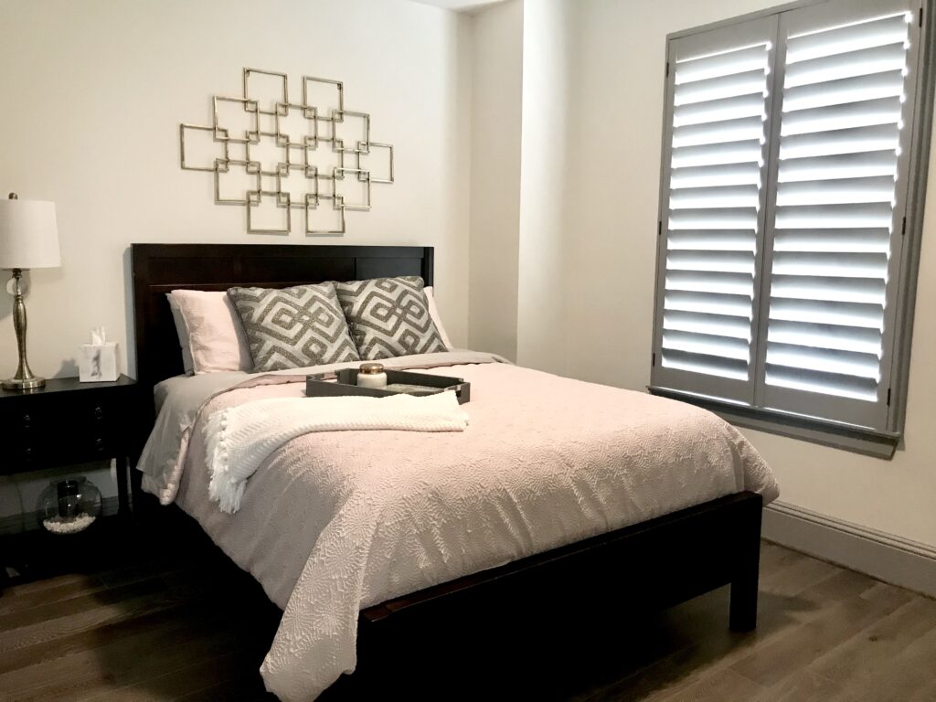 Shutters installed in a guest room.