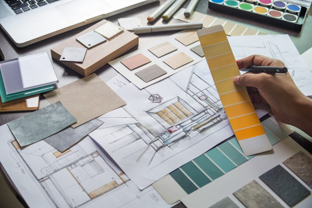 Designer selecting materials for a home. Interior Designers Houston