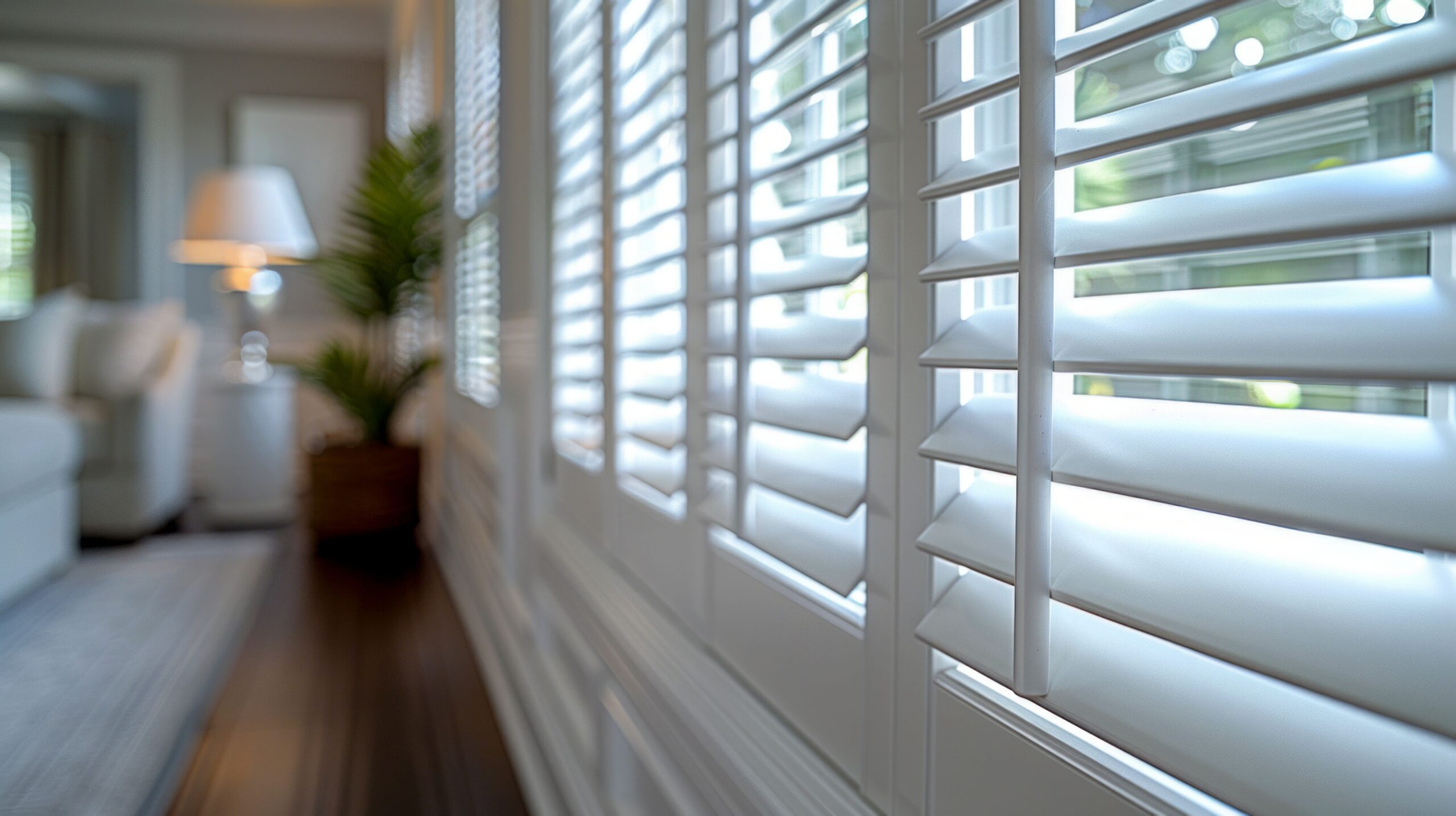 Wood Shutters Detail in Family Room Houston.